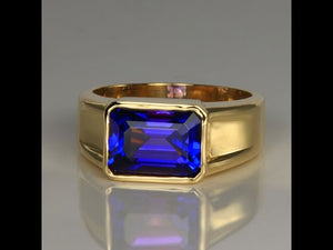 14K Yellow Gold Emerald Cut Tanzanite Gent's Ring 6.04 Carats