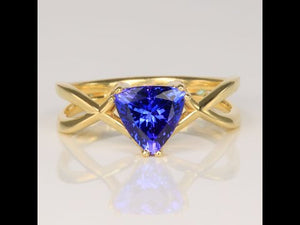 14K Yellow Gold Trilliant Cut Tanzanite Ring 2.16 Carats