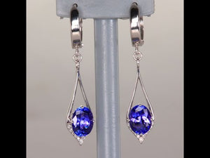 14K White Gold Oval Tanzanite and Diamonds Earrings 2.90 Carats