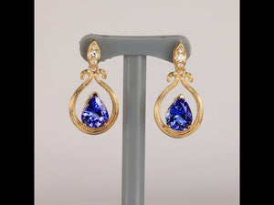 14K Yellow Gold Pear Shape Brilliant Tanzanite and Diamond Earrings 4.95 Carats