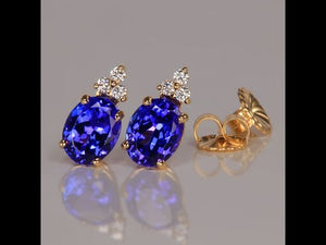 14K Yellow Gold Tanzanite and Diamond Stud Earrings 4.70 Carats