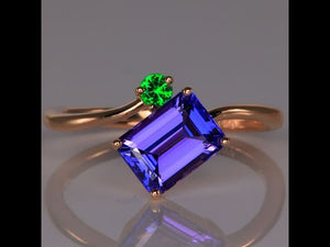 1.94 Carat Emerald Cut Tanzanite And Tsavorite Garnet Ring