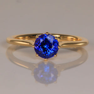 round brilliant tanzanite ring yellow gold 1.14 carat