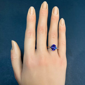 tanzanite ring oval cut on hand