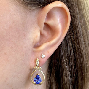 pear shape tanzanite earrings yellow gold diamond