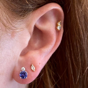 round tanzanite gemstone and diamond earrings