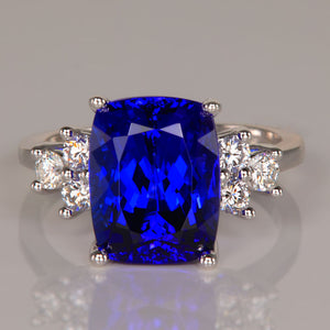 antique cushion tanzanite and diamond ring