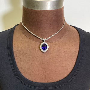 oval tanzanite diamond white gold pendant