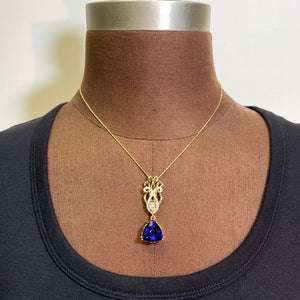 trilliant tanzanite yellow gold diamond pendant