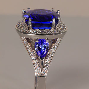 tanzanite square cushion ring diamonds white gold