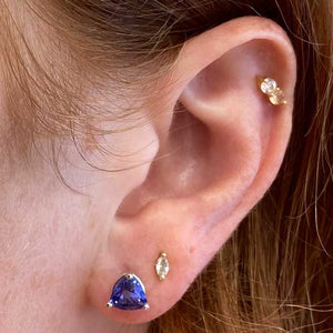 tanzanite trilliant cut gemstone stud earrings