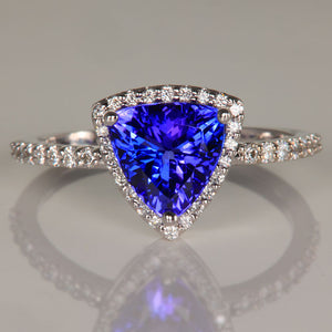 trilliant cut tanzanite white gold ring with diamonds