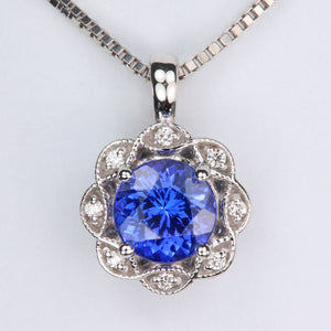 white gold violet blue color tanzanite pendant with diamonds