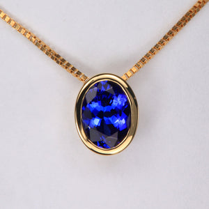 Oval Tanzanite Bezel Set Pendant with Chain
