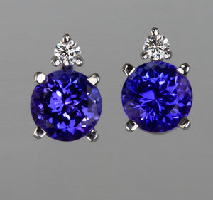 Vivid Color Tanzanite Earrings  1.73 Carats with Fine Diamond 