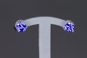 14K White Gold Round Tanzanite Stud Earrings 4mm