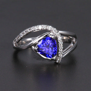 14K White Gold Trilliant Tanzanite and Diamond Ring 1.36 Carats