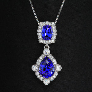 14k White Gold Double Tanzanite and Diamond Pendant 6.82 Carats