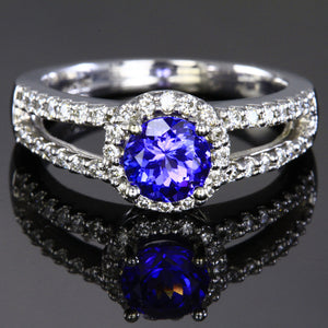 Tanzanite Split Shank Halo Ring 1.19 Carats