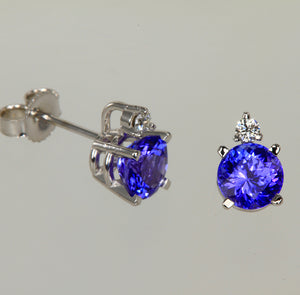 Vivid Color Tanzanite Earrings  1.73 Carats with Fine Diamond 