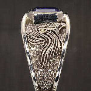 Men's Tanzanite and Diamond Wolf Ring in Palladium