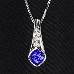 Square Cushion Tanzanite Pendant 3.10 Carats