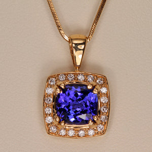 Tanzanite 2.65 Carat Square Cushion Pendant Yellow Gold