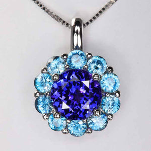 Round Tanzanite with Halo of Blue Zircon Pendant