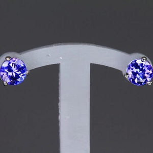 14K White Gold Round Tanzanite Stud Earrings 4mm