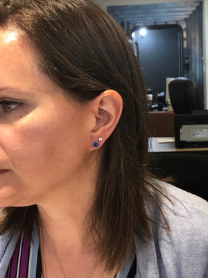 14K White Gold Round Tanzanite Stud Earrings 2.74 Carats 6.7mm