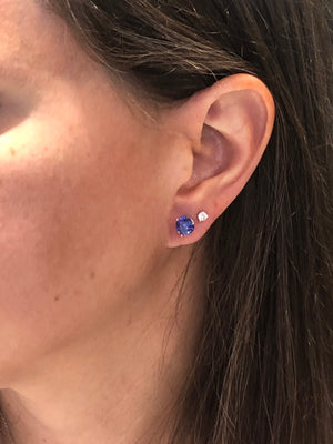 14K White Gold Round Tanzanite Stud Earrings 2.78 Carats 7mm