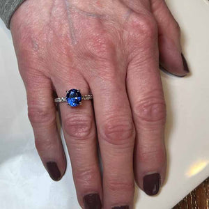 14K White Gold Oval Tanzanite and Diamond Shank Ring 2.61 Carats
