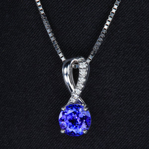 White Gold Round Tanzanite and Diamond Pendant