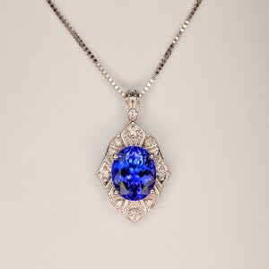 14K White Gold Tanzanite and Diamond Pendant 3.29cts