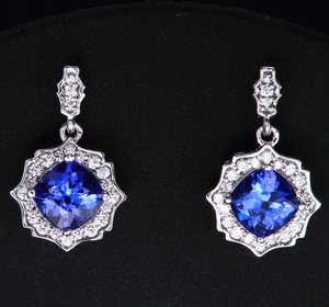 14K White Gold Tanzanite and Diamond Earrings 2.31 Carats