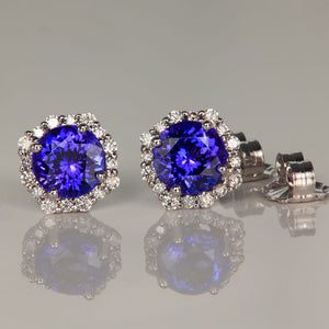 Tanzanite and Diamond Halo Stud Earring