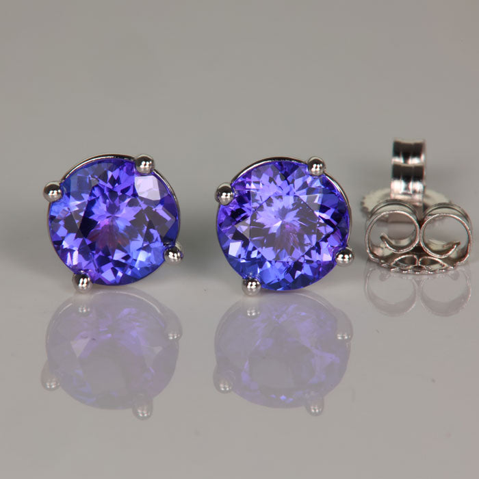 14K White Gold Round Tanzanite Stud Earrings 2.14cts