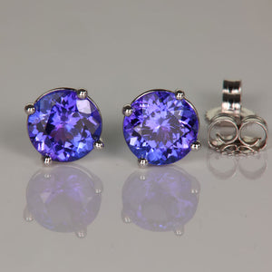 14K White Gold Round Tanzanite Stud Earrings 2.14cts