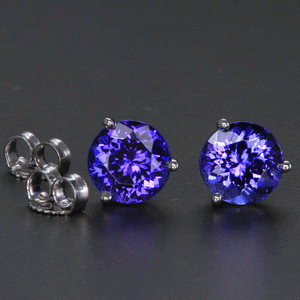 14k White Gold Round Tanzanite Stud Earrings 2.74 Carats 6.6mm