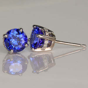 Tanzanite Stud Earring with Diamond Basket