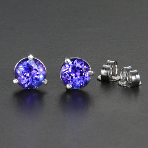 14k White Gold Round Tanzanite Earrings 1.94 Carats