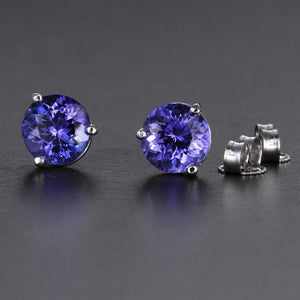 14k White Gold Round Tanzanite Earrings 2.67 Carats