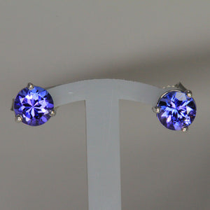 14K White Gold Round Stud Tanzanite Earrings 1.50 Carats