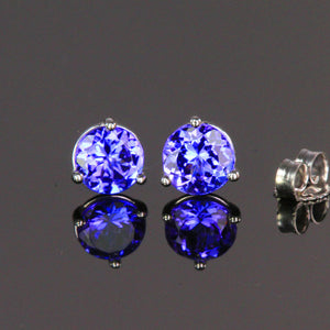 14K White Gold Round Tanzanite Stud Earrings 1.36 Carats