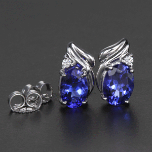 14k White Gold Oval Tanzanite Earrings with Diamond Accent 1.57 Carats