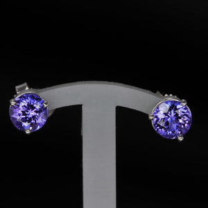 14K White Gold Round Stud Tanzanite Earrings 1.50 Carats 5.5mm