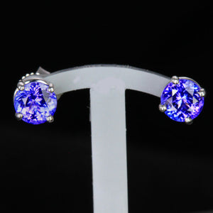 14K white Gold Round Tanzanite Stud Earrings 1.81 Carats