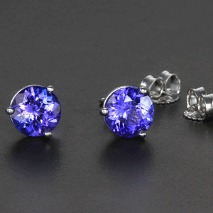 14K White Gold Round Tanzanite Stud Earrings 2.11 Carats