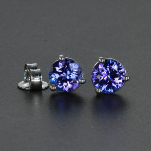 14k White Gold Round Tanzanite Stud Earrings .95 Carats