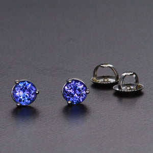 14K White Gold Round Tanzanite Earrings 1.11 Carats